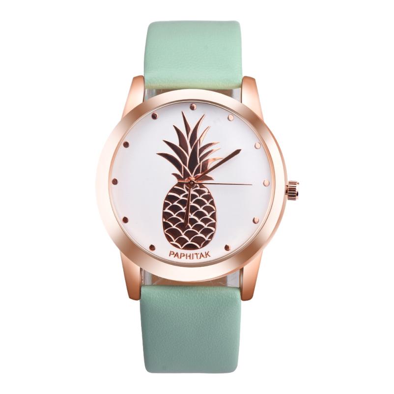 PAPHITAK femmes hommes ananas Faux cuir analogique montre à Quartz L8243: B