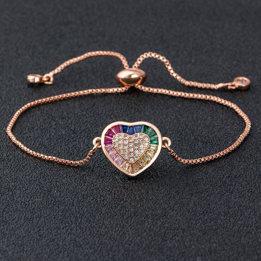 Romantico a Forma di Cuore Braccialetto di Rame CZ Regolabile Bracciali A Catena per Le Donne Ragazze migliore Cerimonia Nuziale Del Partito Di Compleanno del Regalo Dei Monili