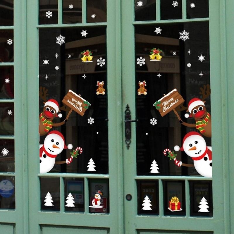 Merry Christmas Window Wall Sticker Santa Claus Deer Glass Window Xmas Static Sticker 2022 Year Decals Home Decoration