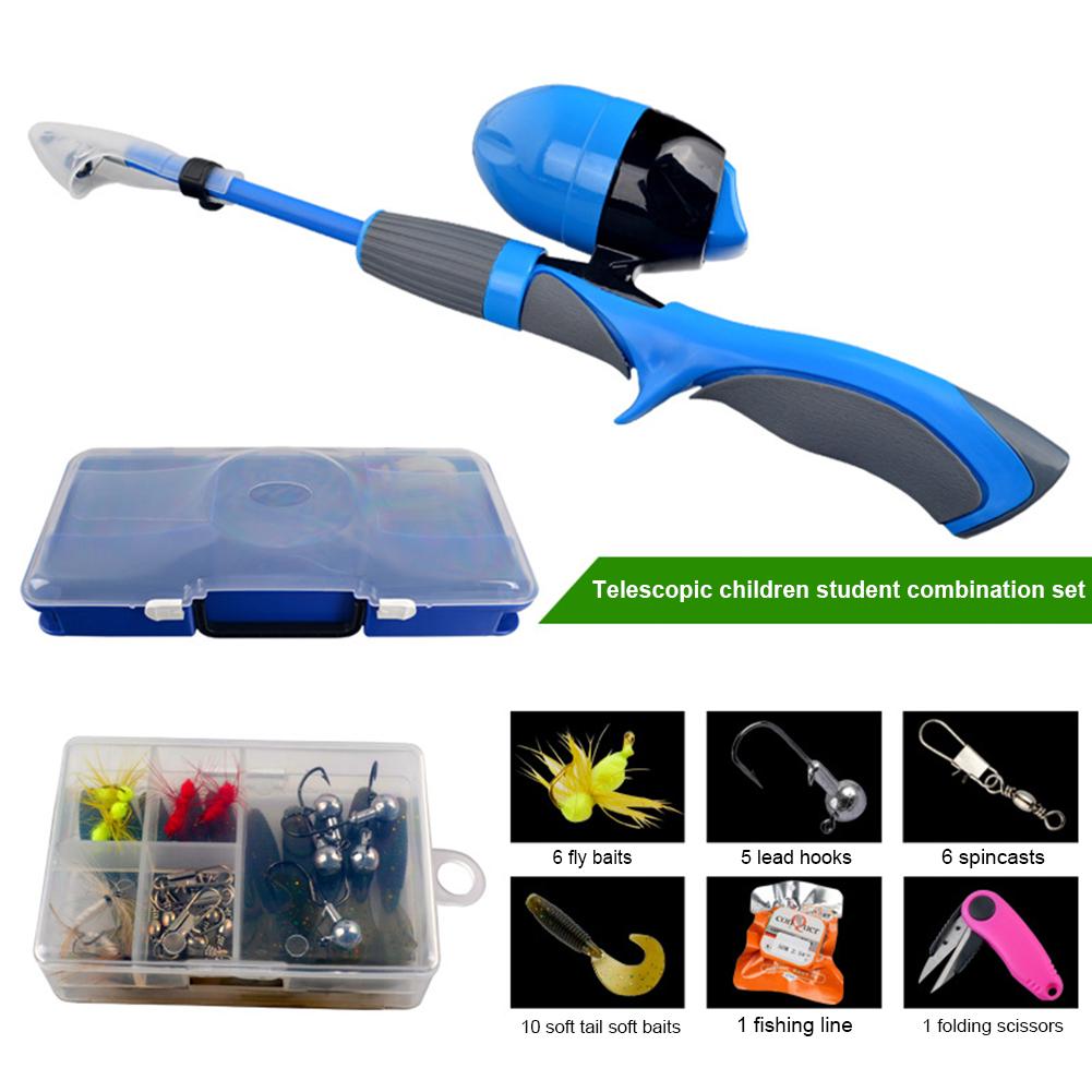 Kids Fishing Pole Portable Telescopic Fishing Rod Set With Spincast Fishing Reel Tackle Box For Boys Girls: Blue
