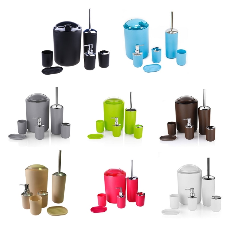 Badkamer Accessoires, 6 Plastic Sets, Tandenborstel Houders, Tandenborstel Cups, Zeep Dispensers, Zeep Dozen, toiletborstel Houder