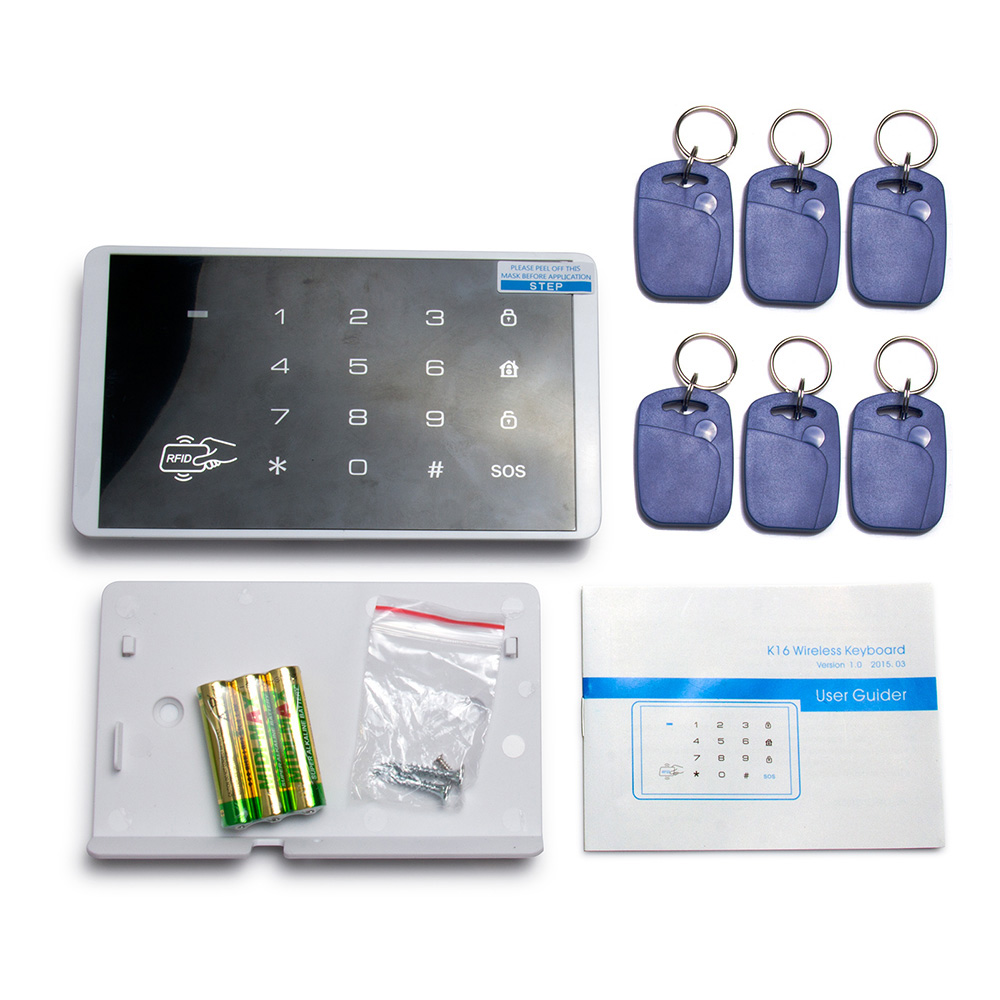 FUERS K16 RFID Card Arm and Disarm Touch Keypad For PSTN GSM Home Security Alarm System 433MHz Wireless Password Keyboard system