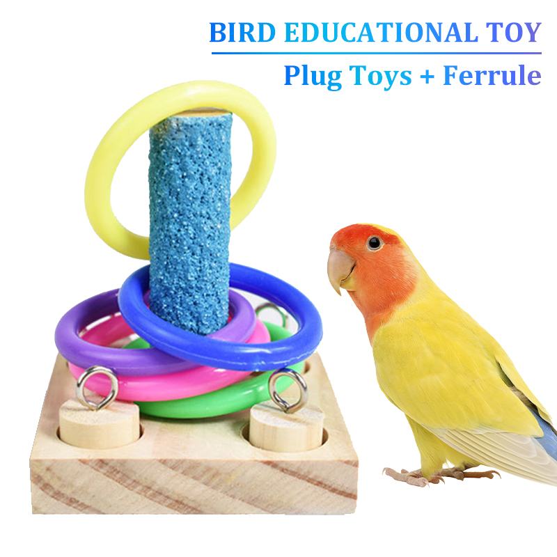 Houten Vogel Speelgoed Papegaai Speelgoed Huisdier Educatief Speelgoed Voor Papegaaien Interactieve Training Blok Speelgoed Platform Plastic Ring Vogel Benodigdheden