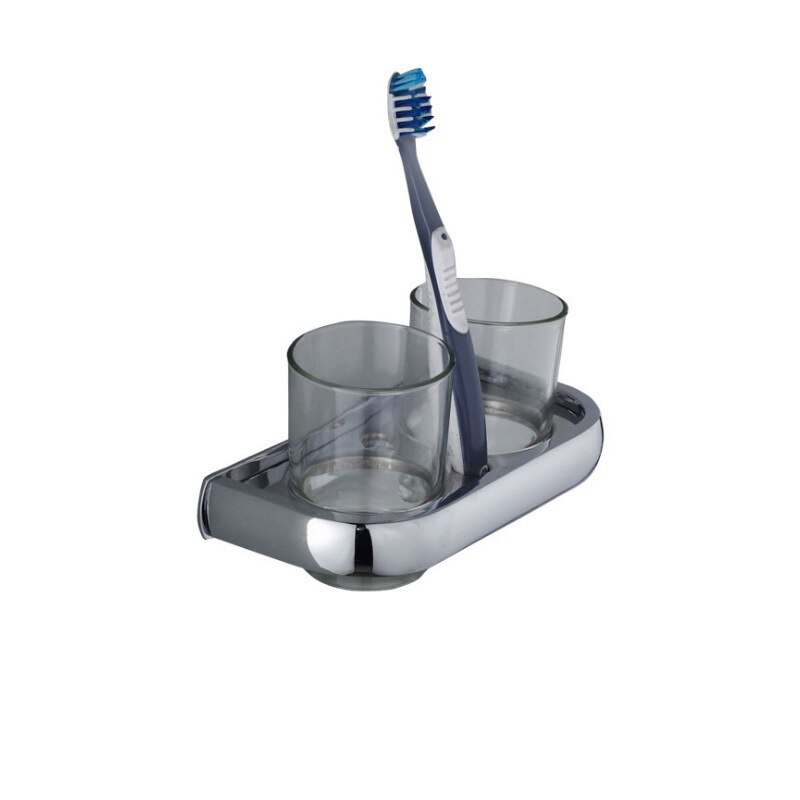 Chrome Bathroom Toothbrush Holder Wall Mount Stainless Steel Doulble Cup Holder Bathroom Accessories for Couples Wedding