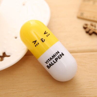 1 PCS Vitamin Capsule Ballpoint Pen Office Accessories Material Escolar School Supplies Kawaii Novelty Plastic Ball Pen: Yellow / Blue