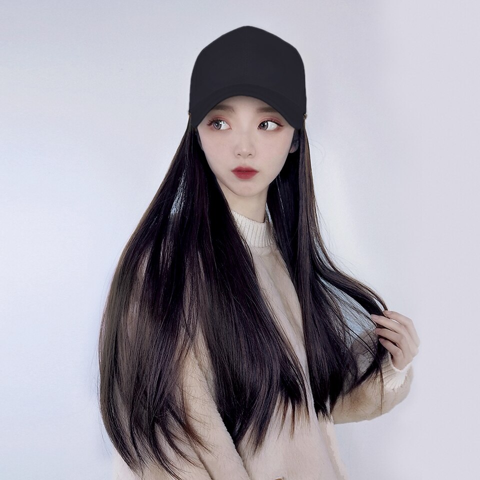 Extensión de gorro de béisbol para mujer, peluca sintética de 60cm, resistente al calor y a altas temperaturas, empalme sin costuras, peluca de sombrero integrada: YSM9077-H-2
