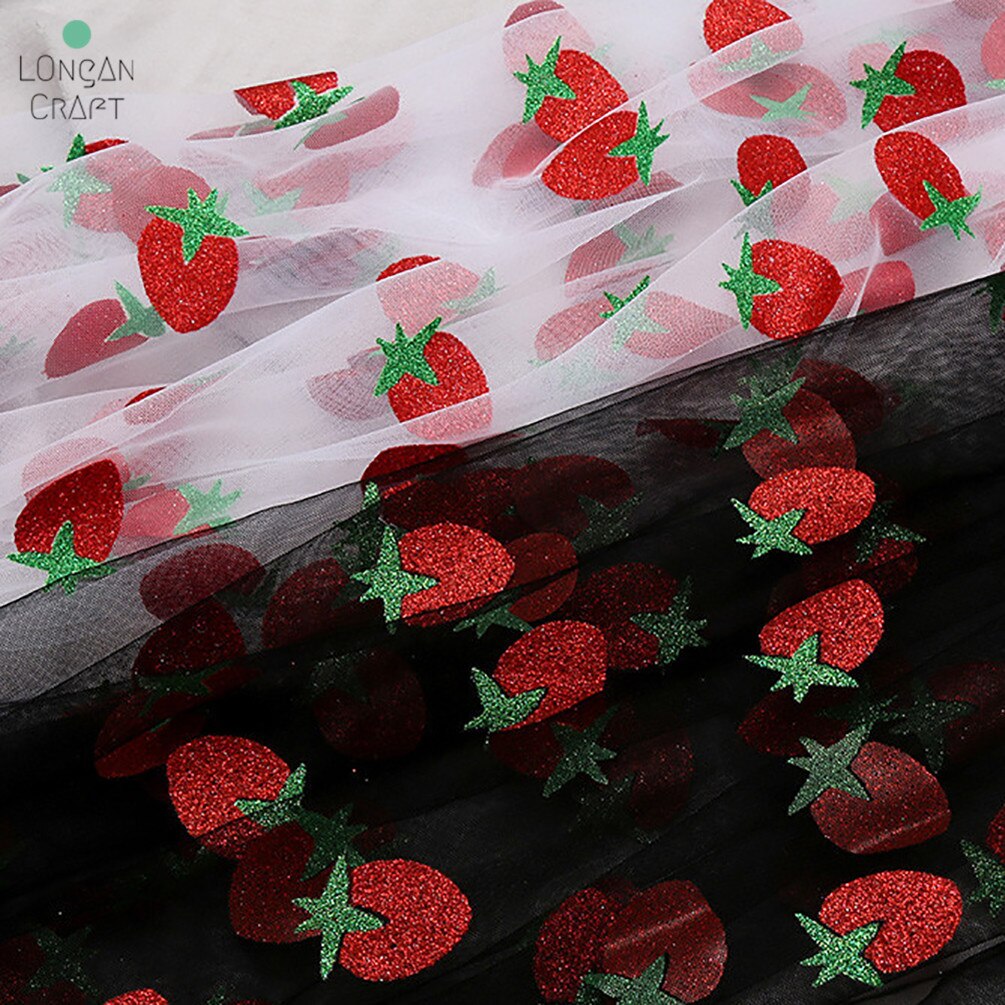 Modieuze Aardbei Tule Stof Gedrukt Mesh Stof Bruiloft Stof Voor Naaien Jurk Meisje Tule Rok 50cmX160cm