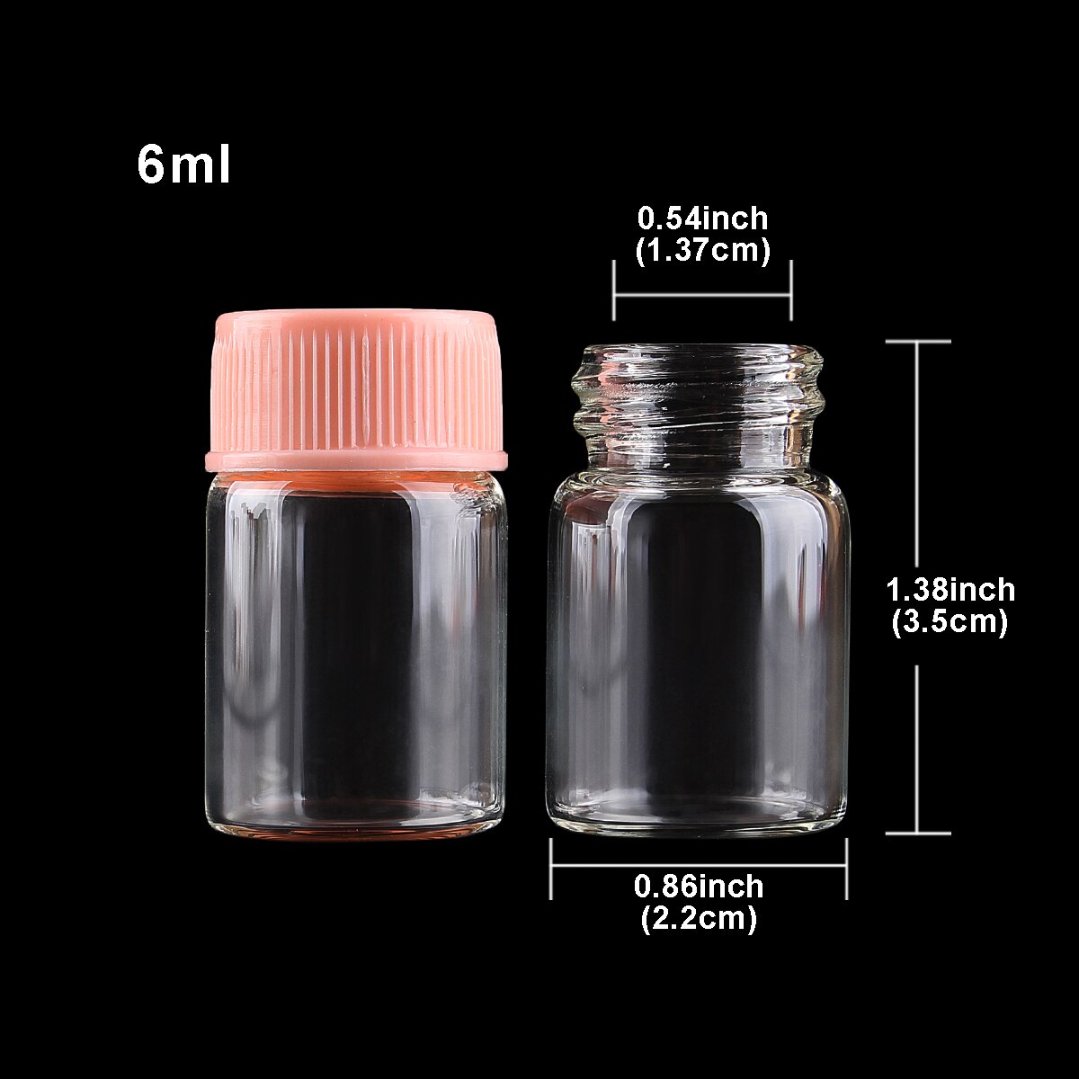 Frascos de vidrio con tapas de plástico rosa para especias, CON POCIÓN frascos de vidrio, 10 Uds. De diámetro de 22mm, 5ml/6ml/7ml/10ml/14ml: 6ml