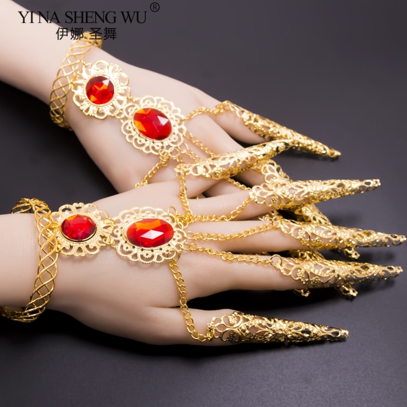 Avalokitesvara-Bracelet de danse ethnique, ventre doré avec strass, accessoires de danse indienne, 1 paire