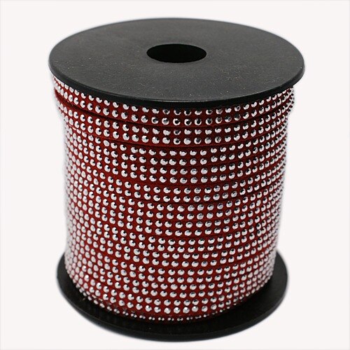 2 Row Silver Aluminum Studded Korea Faux Suede Cord 5x2mm Jewelry Findings about 20yards/roll: DarkRed