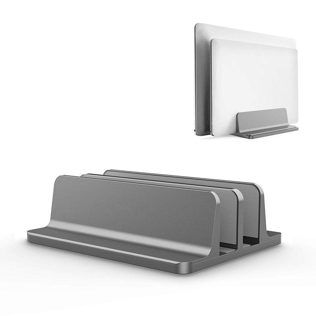 Durable Vertical Laptop Stand For Macbook Air Pro Desktop Double Desktop Stand Holder With Adjustable Dock: Gray
