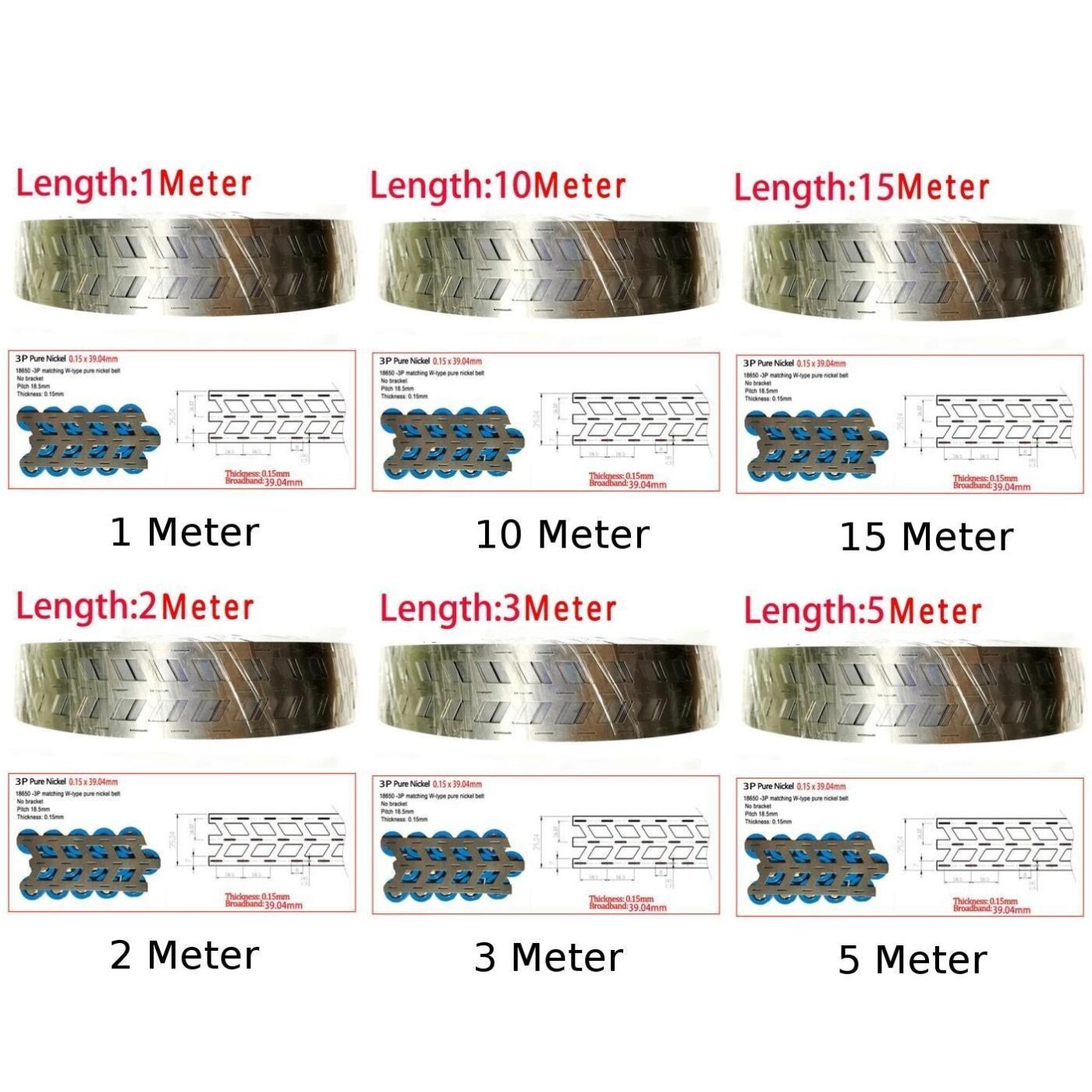 1M 2M 3M 5M 10M 15M 0.15*39.04mm Pure Nickel Strip Ni Plate Belt 3P 18650 Battery Welding Tapes 3P 18650 Pure Nickel Strip