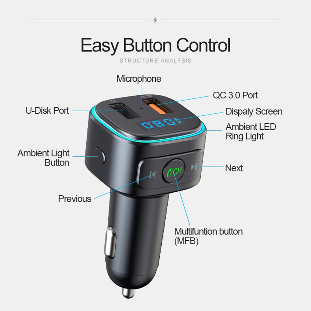 T46Q Auto MP3 Speler QC3.0 Dual Usb Charger Auto Bluetooth 5.0 Fm Zender Voor Outdoor Onderdelen Persoonlijke Auto Accessoires