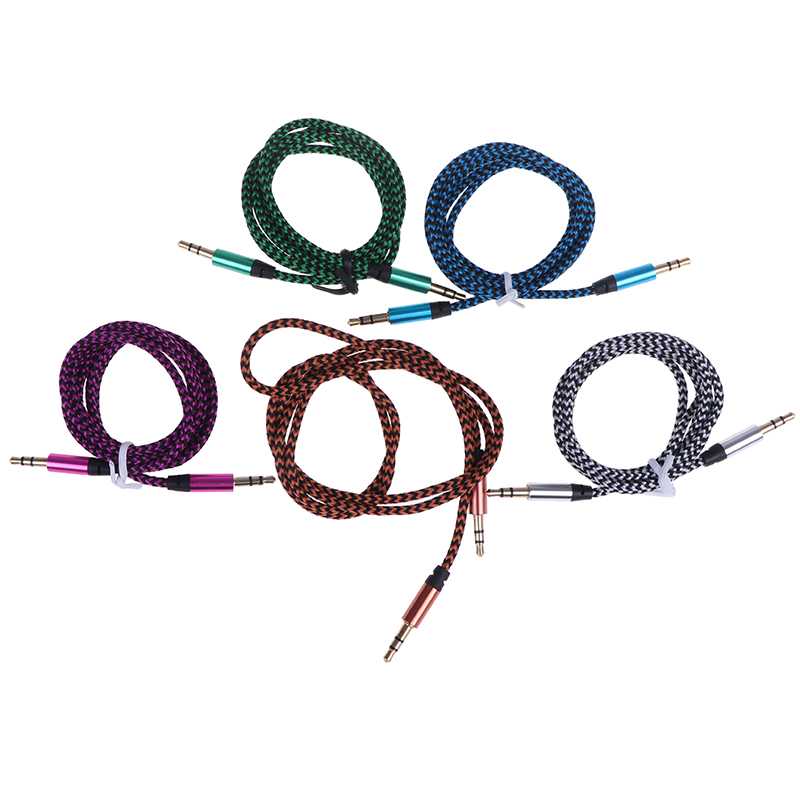 1m Aux Cable Male to Male Cloth Audio Aux Cable Gold Plug Car Aux Cord Nylon Jack Audio Cable 3.5 mm to 3.5mm