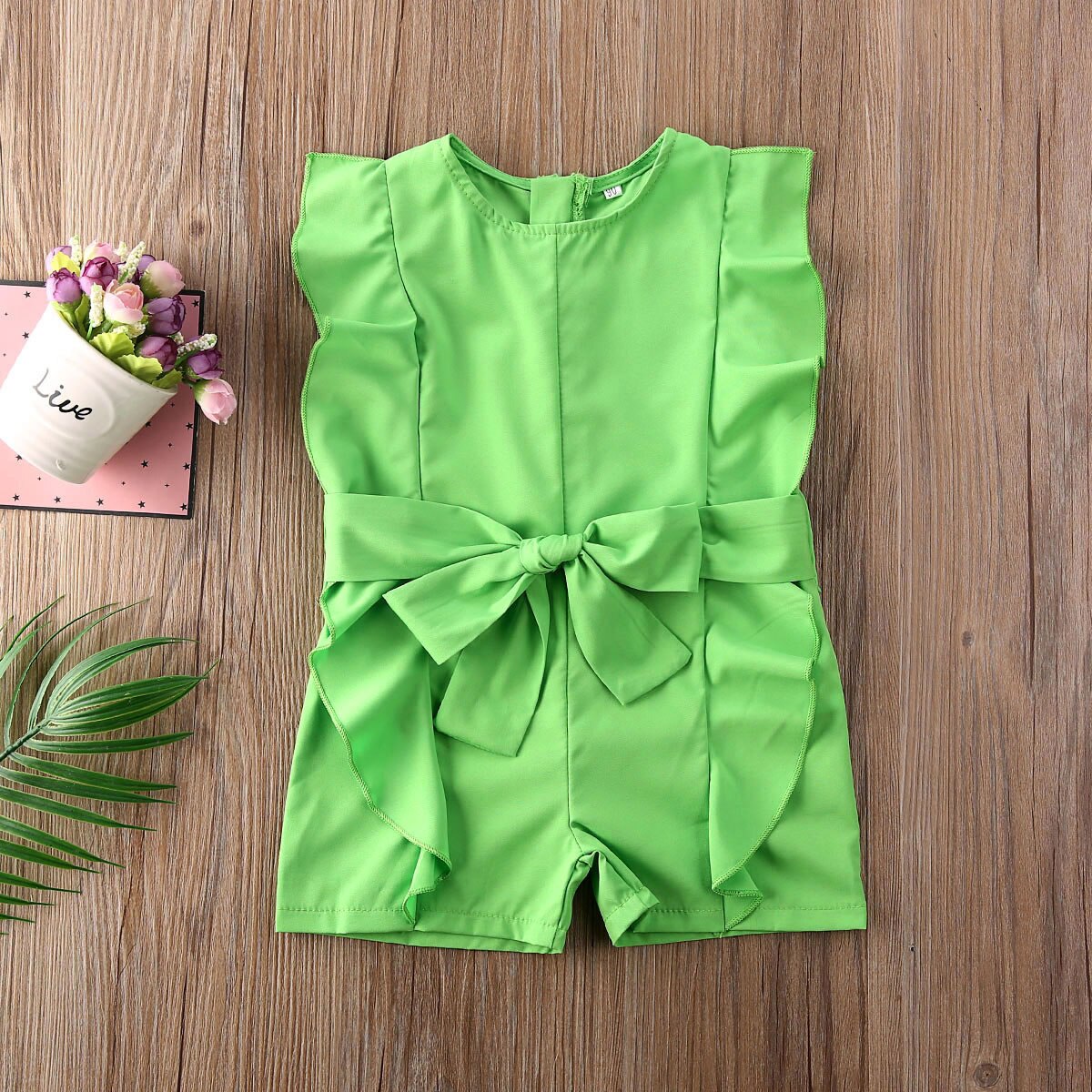 Peuter kind baby meisje 1t-5t rompertjes chiffon ruches mouwloos effen romper jumpsuit kleding outfit zonnepak