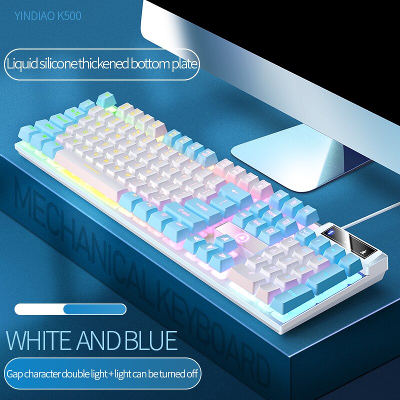 Two Color Keycaps Wired Gaming Keyboard Mechanical Feel Rainbow White Backlit Keyboard for PC Gamer Desktop Ergonomic Keyboard: SMT3C524WhiteBlueR