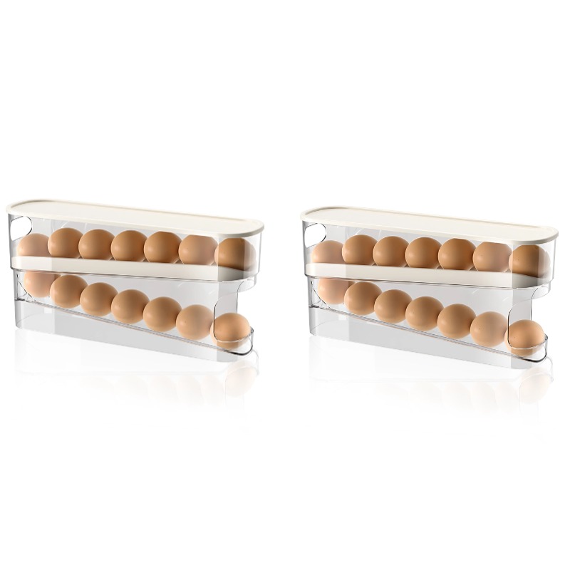 Estante para huevos de desplazamiento automático, soporte para huevos de cocina, caja de almacenamiento, cesta para huevos, contenedor, organizador, dispensador de huevos para refrigerador enrollable: Verde claro