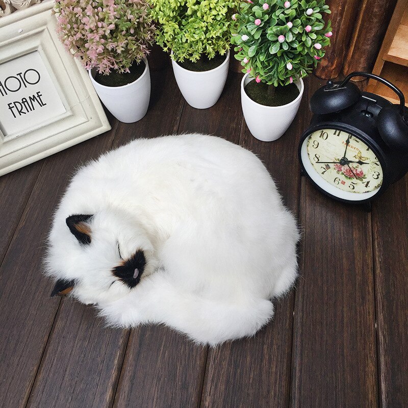 Levensechte Slapen Dieren Kat Pop Kitten Model Pluche Speelgoed Handwerk Decoratie Thuis Decoratie Kids Onderwijs Cognitie: Black