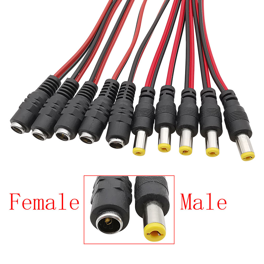 Conector de Cable flexible de alimentación CC de 5,5x2,1mm, 25CM, 12V, 5,5x2,1mm, enchufe macho CC y adaptador de Cable hembra para cámara de seguridad CCTV
