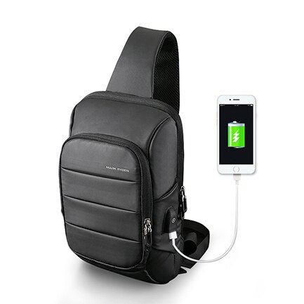 Mark Ryden sac à bandoulière pour hommes USB charge sac à bandoulière affaires résistant à l'eau poitrine Pack grande capacité Oxford sac à bandoulière: Black