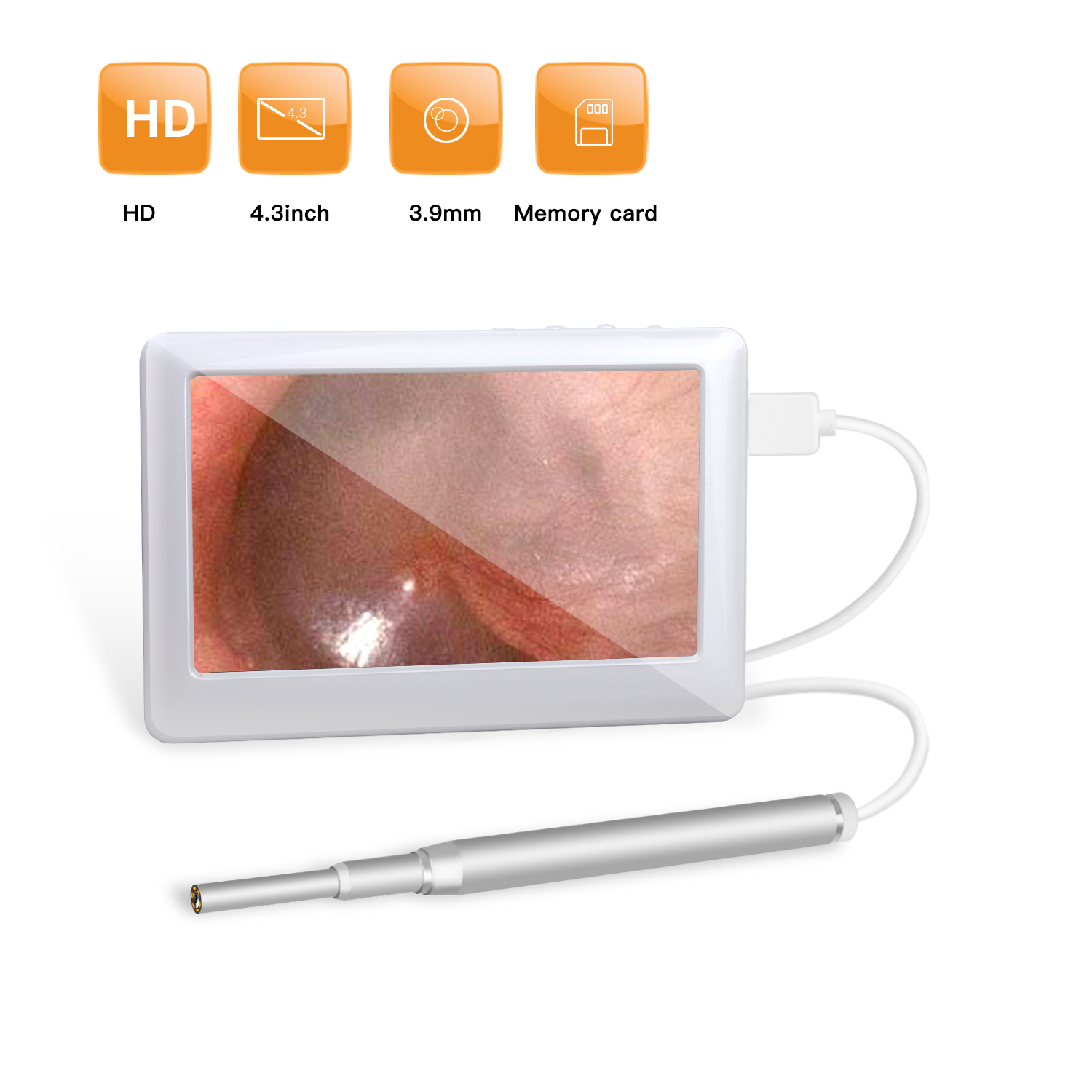 4.3Inch 2MP 3.9mm EarPick Endoscope Camera Ear Wax Removal Otoscope Inspection Earscope Cleaner 3in1 USB Ear Camera: 4.3Inch