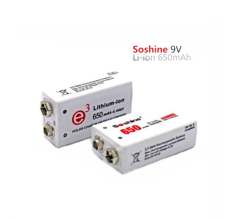 Soshine 1/2/4pcs 650mAh 9V 6F22 Li-ion Lithium Rechargeable Battery for Electronic Smoke Guitar