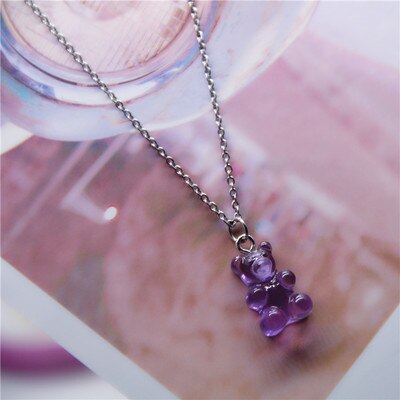 HZ Korean Cute Gummy Bear Colorful Sweet Lovely Bracelet Cool Long Chain Alloy Metal Line Necklace for Women Jewelry Party: 16 45CM