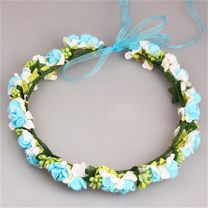 Handmade Fabric Adjustable Wreath Head wear Wedding Decoration Flower Crown Bride Hair Accessories Flower Wreaths: Blue