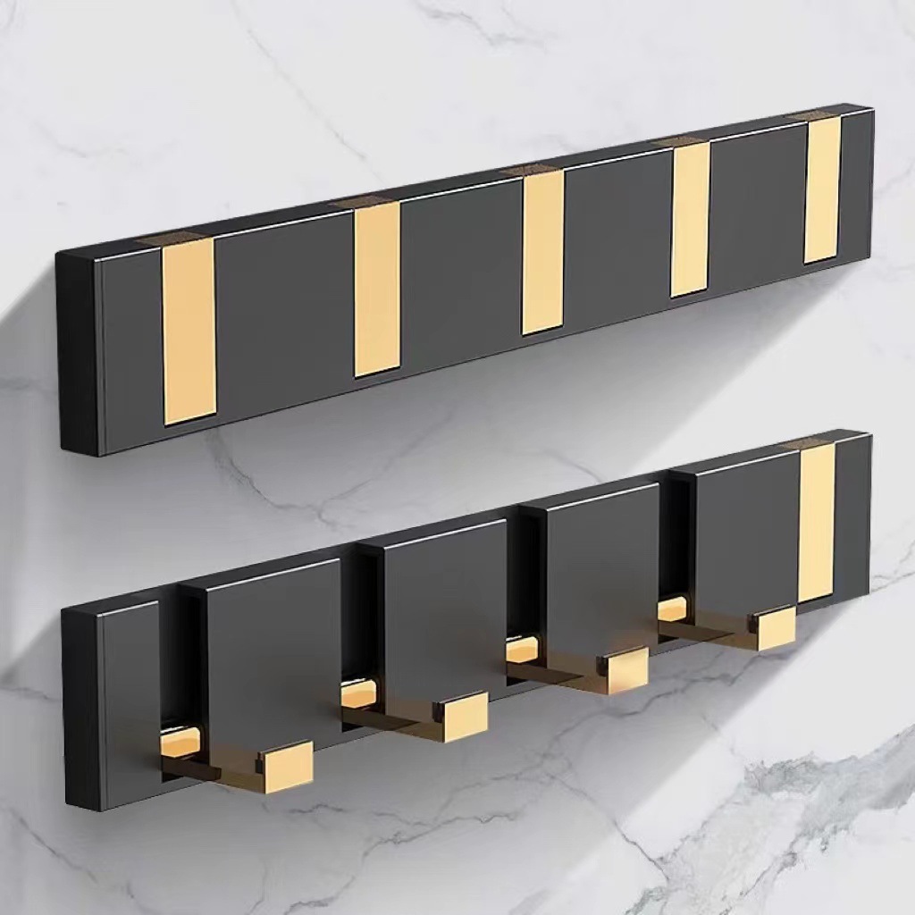 Zwart Gouden Robe Haken Vouwen Handdoek Hanger Installatie Muur Haken Coat Kleding Houder Voor Badkamer Keuken Slaapkamer Hal