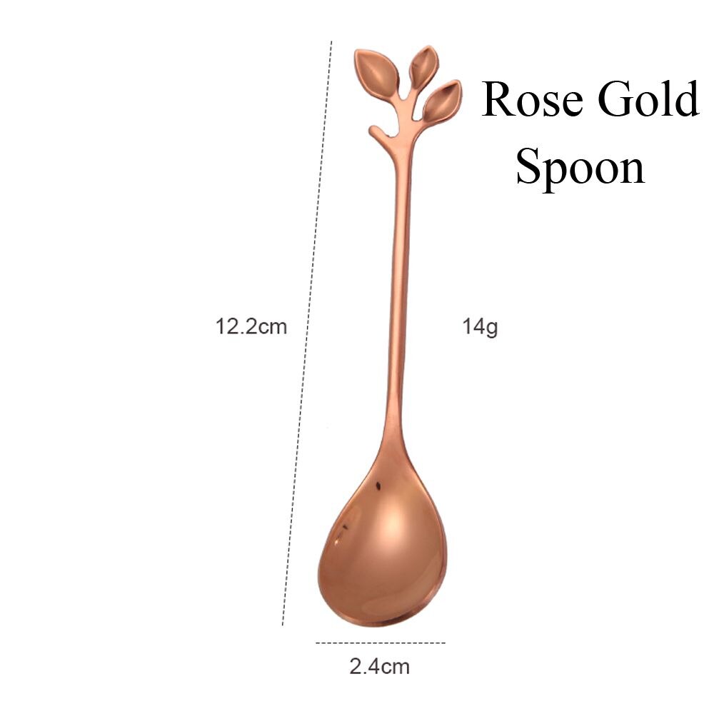 Dessert Utensils Small Branches Leaf Home &amp; Kitchen Coffee Spoon Fruit Fork Upscale Dinnerware Tea Scoops: rose gold-Spoon
