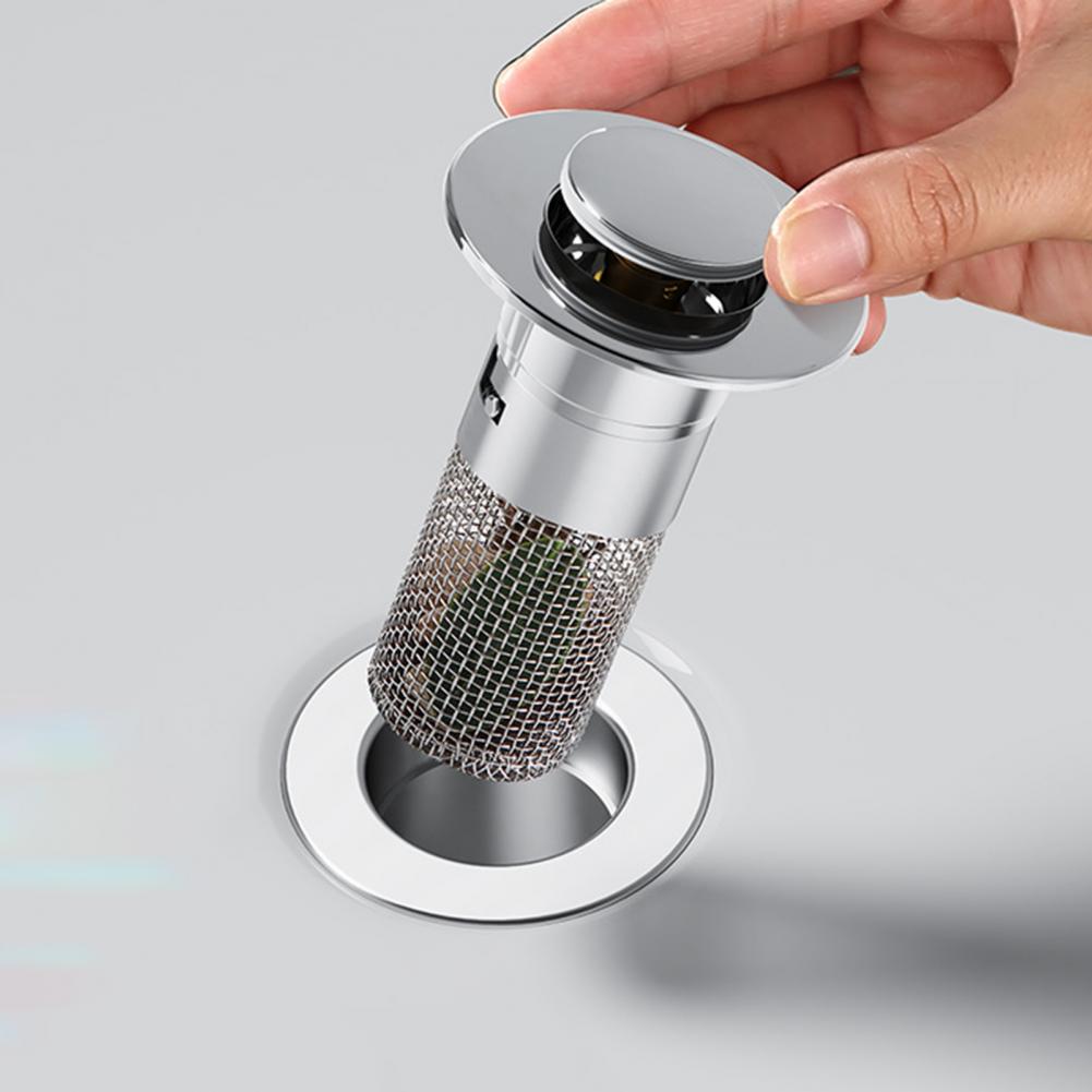 Drain Stopper Universal Bathroom Sink Stopper Stainless Steel Anti-Clog Hair Catcher Pop-Up Drain Plug With Filter Basket Home