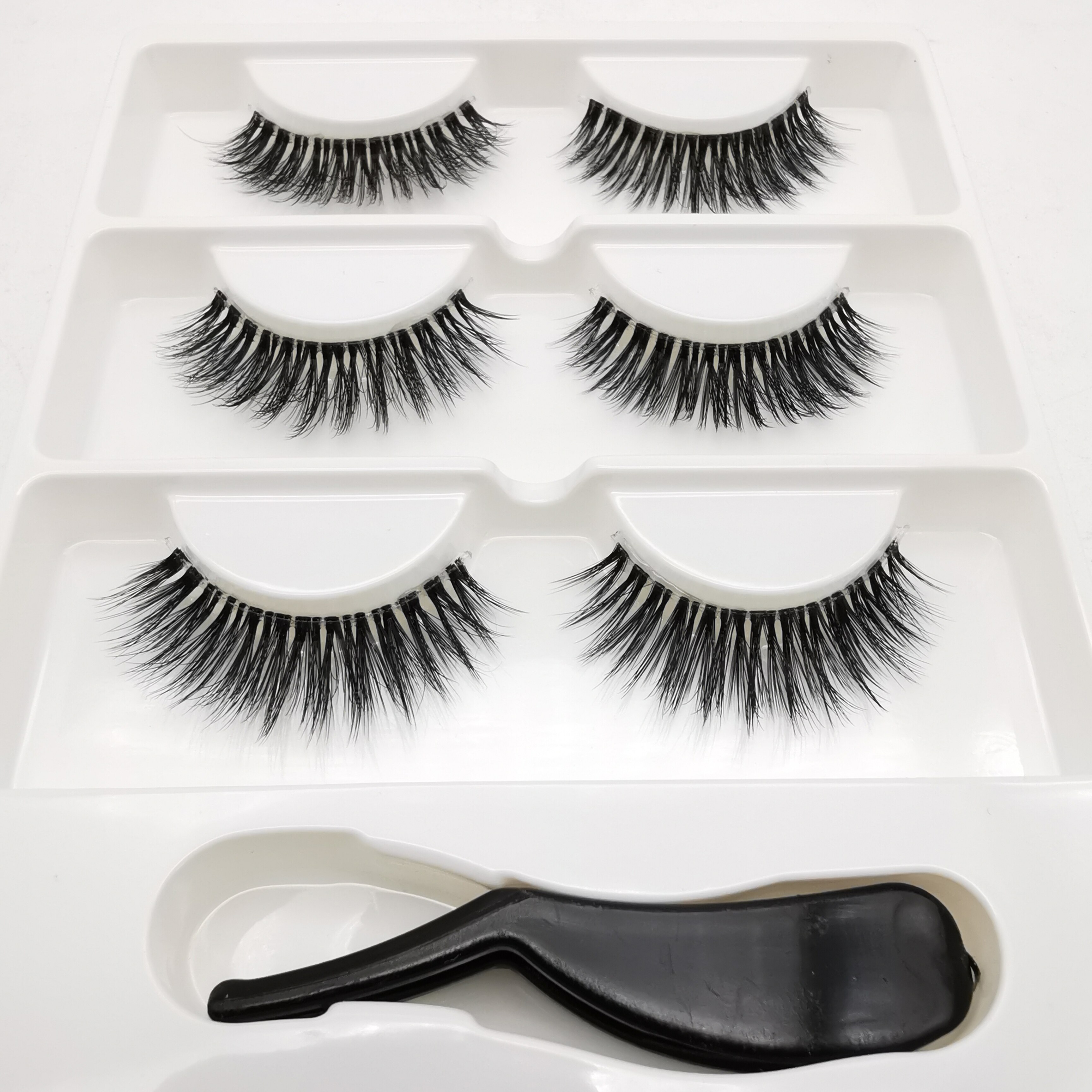 Mink Eyelashes 3 pairs lashes invisible band mink lashes reusable false eyelashes Makeup in Bulk+Eyelash curler: 3pairs-3DFF15