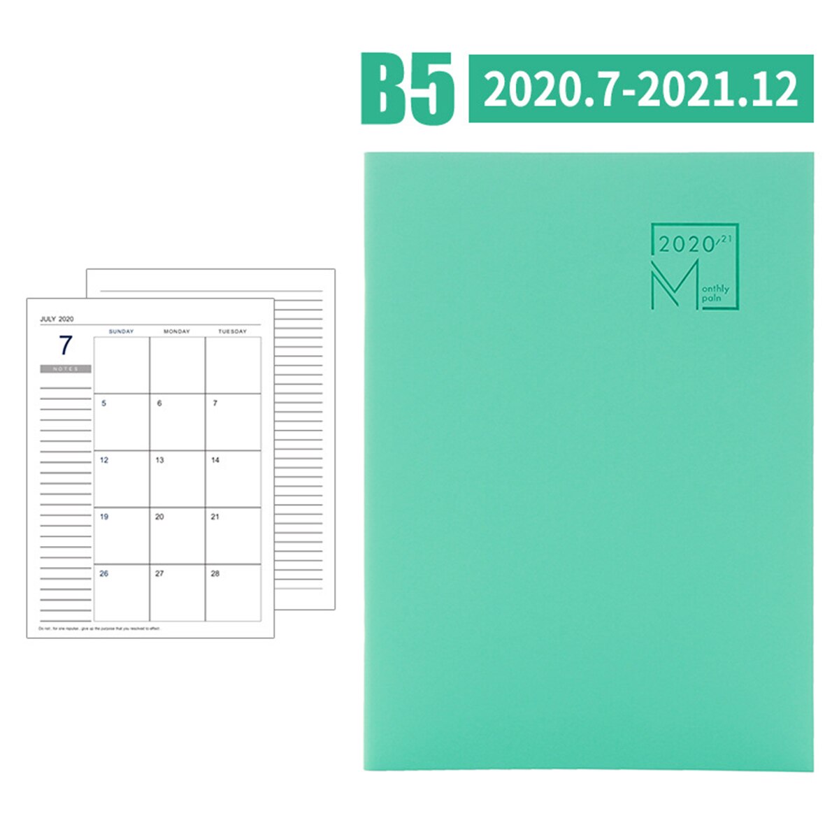 B5 Self-Filling Monthly Planner Notebook Notepad Teacher Lesson Schedule Business Office Record Notebook 24 Sheets for 18 Months: Green