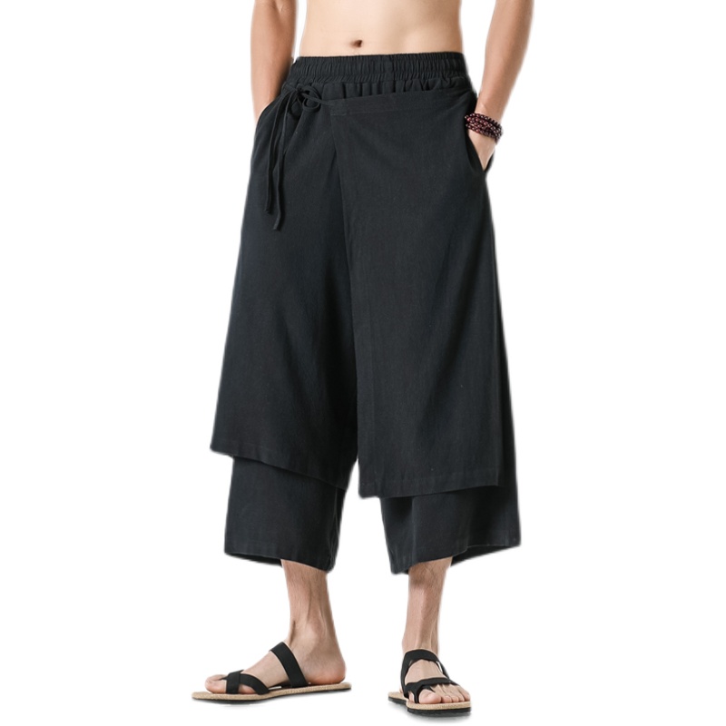 Heren Casual Withe Wijde Pijpen Broek Heren Onregelmatige Katoenen Linnen Harembroek Man Effen Vintage Rokken Broek M-5XL