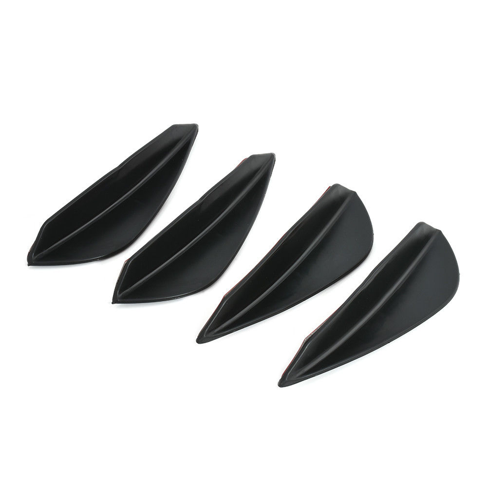 4pcs Black Carbon Fiber Fit Front Bumper Lip Splitter Fins Body Spoiler Canard Valence Chin