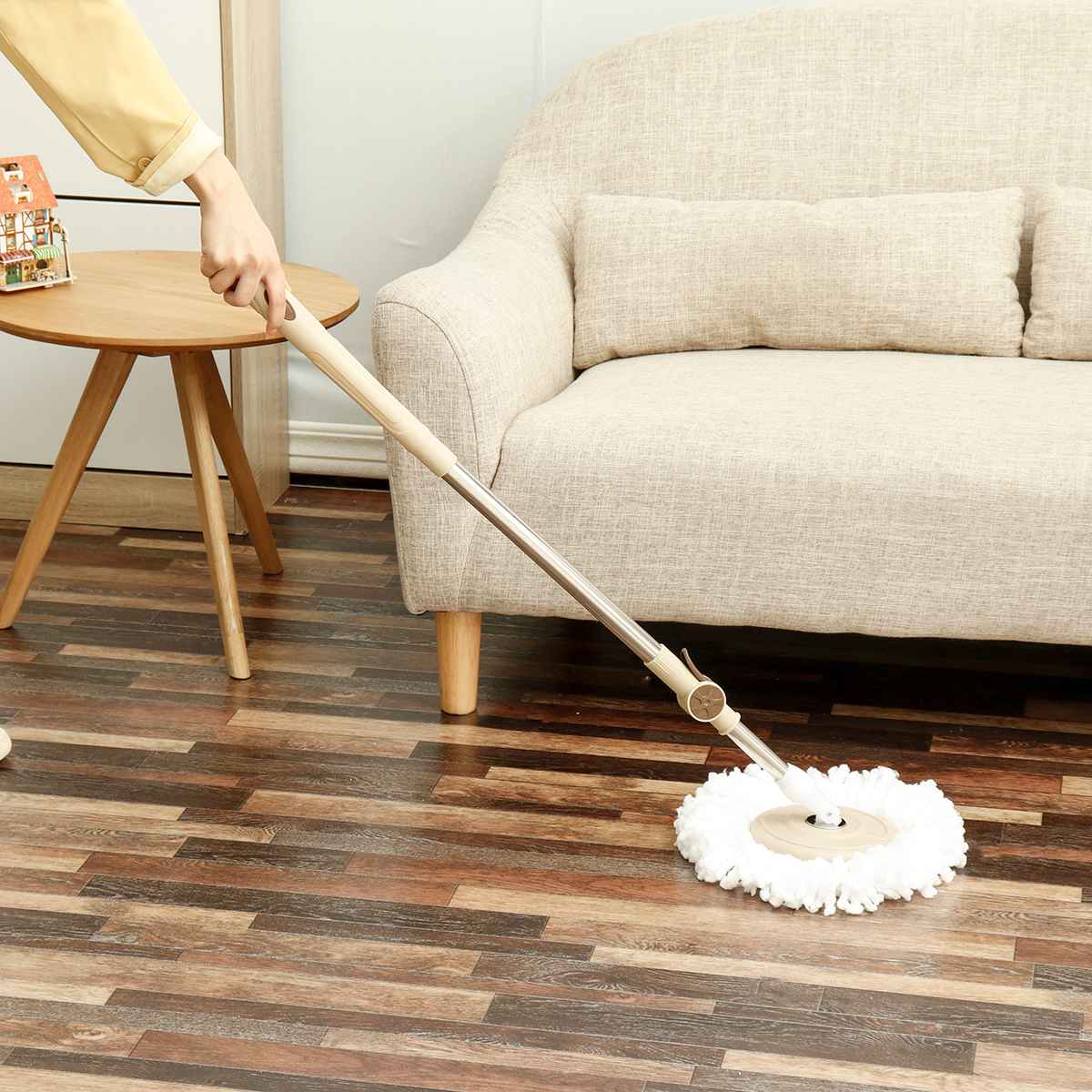 360° Spin Mop with Bucket Rod Fiber Heads Set Easy Wring Cleaning System Stainless Steel Spin Dry Mop Washable Floor Clean
