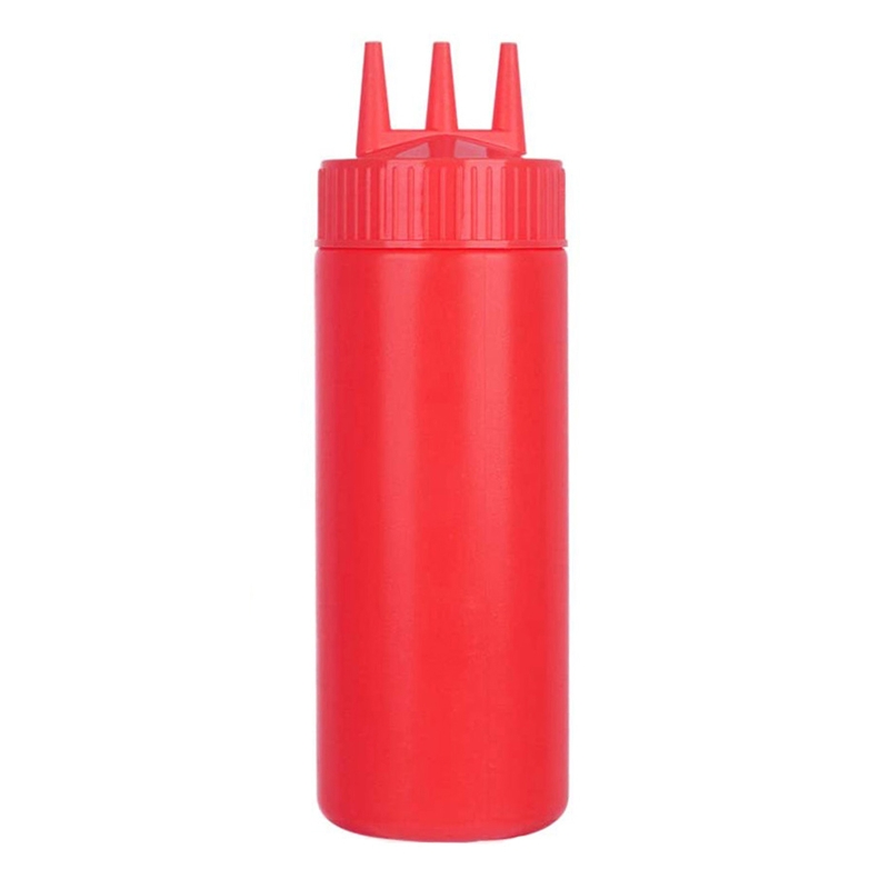 Botella giratoria de 3 agujeros para escurrir, botella de alimentaria para salsa, salsa, aceite, utensilios de cocina, Material PE M6CE: Red-650ML