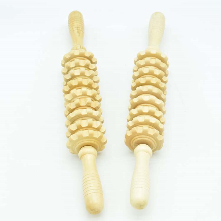 9-Wiel Houten Buik Stimulator Multifunctionele Fitness Roller Stok Spier Relax Tool Body Anti Cellulite Taille Massage