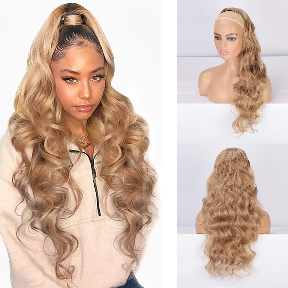 AISI BEAUTY Synthetic Wrap Around Ponytail Long Body Wave Ponytail Extension Black Hairpiece for Balck White Women: brown