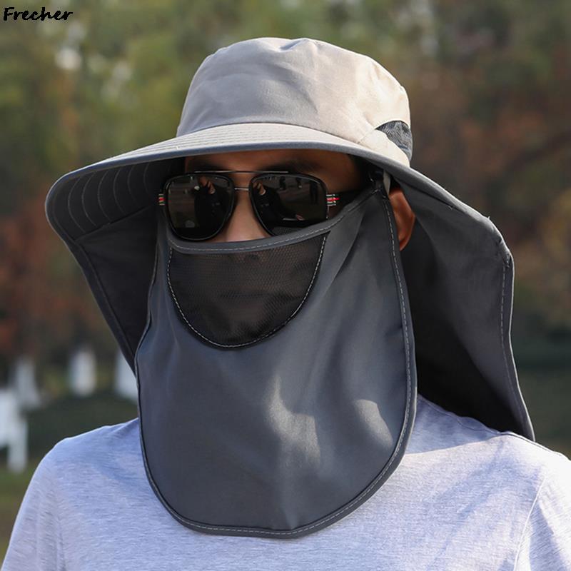Chapeau de soleil pour pêcheur, casquette de Protection solaire pour le cou et le visage, Protection UV, chapeau à rabat, grand avant-toit réglable pour homme: AG