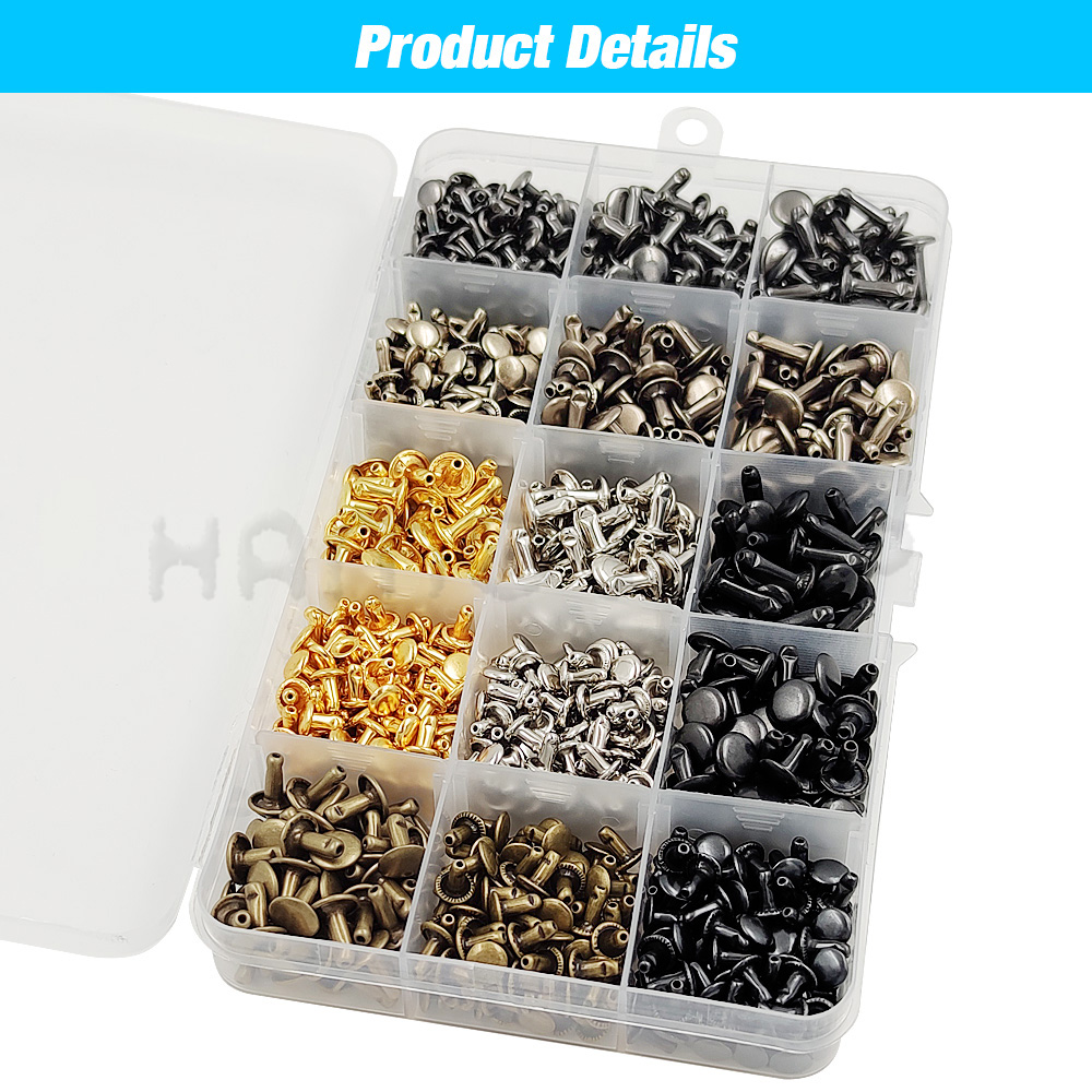 Metal Double Cap Rivets Stud Round Nail Spike With Tool Kits For Leathercraft Repair Shoes Bag Belt Clothing Garment Accessories