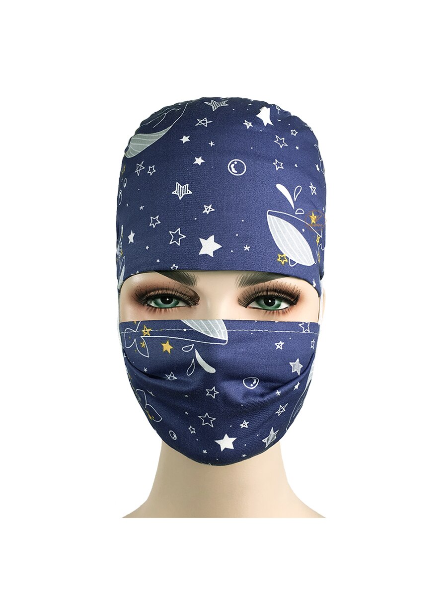 Unisexe impression spa travail casquettes réglable coton laboratoire anti-poussière travail chapeau dent beauté Scrubs casquettes animal club opérateur chapeau: hat mask 12091