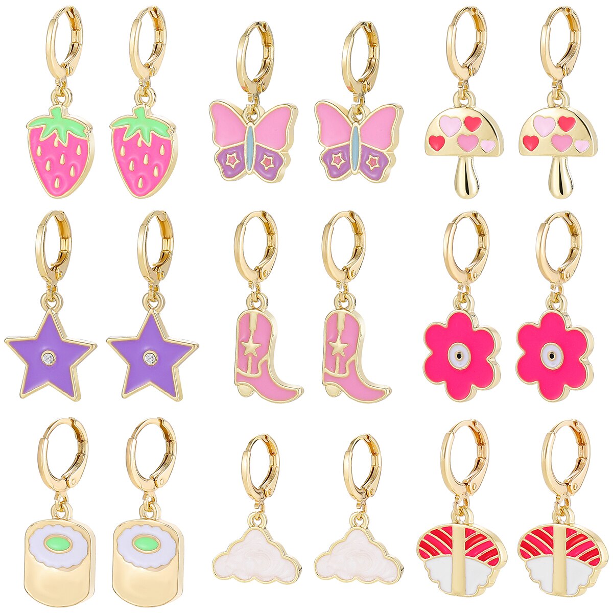 Leuke Roze Bloem Aardbei Vlinder Laarzen Oorringen Voor Vrouwen Meisjes Esthetische Y2k 90S Hart Paddestoel Oorbel Sieraden