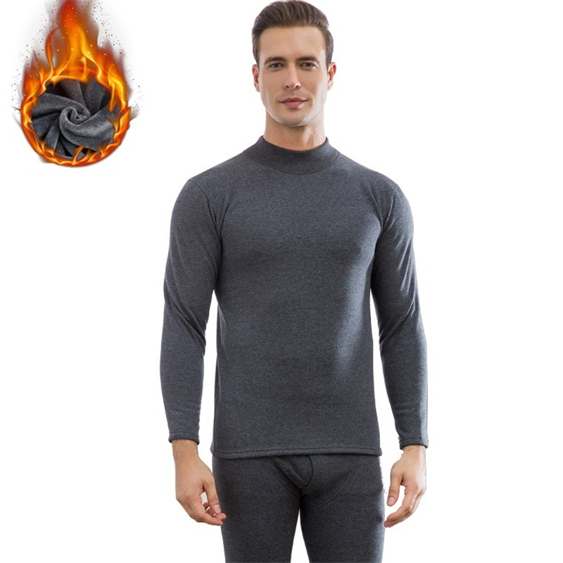 Ropa interior térmica para hombre, Conjunto de camiseta térmica y pantalones de lana de Cuello medio para mantener el calor, de , color negro, Invierno