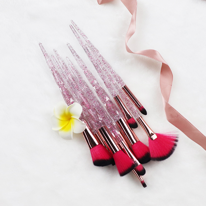 Dighealth – ensemble de pinceaux de maquillage licorne, lot de 10 pièces, professionnels, poignée en spirale, cristal, poudre de fond de teint, outils cosmétiques: Crystal Red