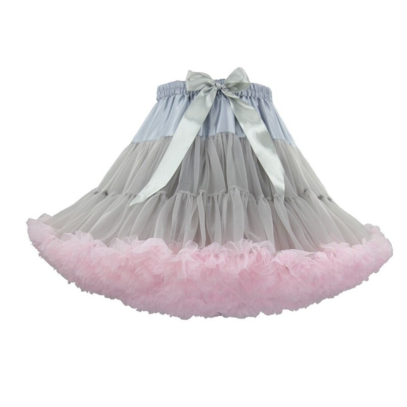 Korte Puffy Cosplay Rode Lolita Petticoat Crinoline Halloween Roze Tule Jurk Onderrok Rockabilly Volwassen Tutu Rok Jupon Femme: Light Grey plus Pink