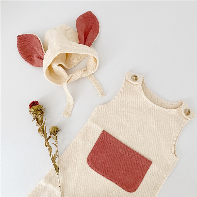EnkeliBB Korean Baby Boys Spring Summer Romper With Hat Lovely Cotton Infant Boys Sleeveless Onesie With Pocket