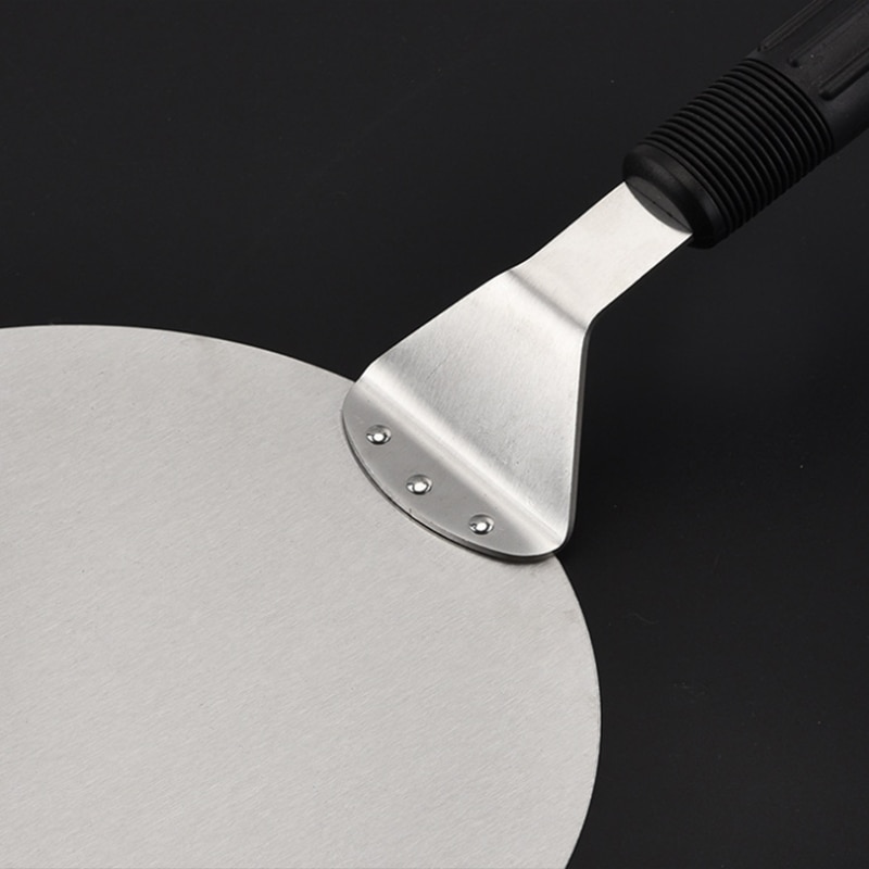 Rostfritt stål rund pizzaskal 25.5cm bakspade paddel, kaklyftare överföringsbricka för pizza, bröd, tårta, paj