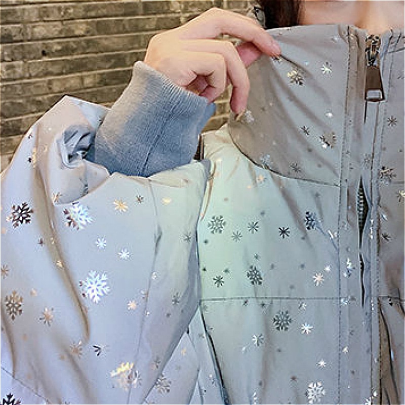 Kort stil parkaer trendy blank sølv chic vinter dame outwear harajuku studerende oversize jakker match streetwear 5xl