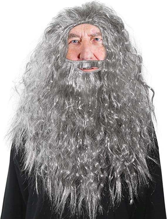 Navidad Cosplay Hobbit Gandalf Cosplay peluca y barba conjunto tocado para el Señor de los Anillos Fans y vacaciones decoración DIY: Caqui oscuro